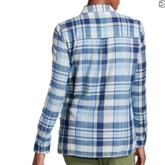 Toad & Co 100% Organic Cotton Popover Top Long Sleeves Blue Plaid Medium - Picture 2 of 9